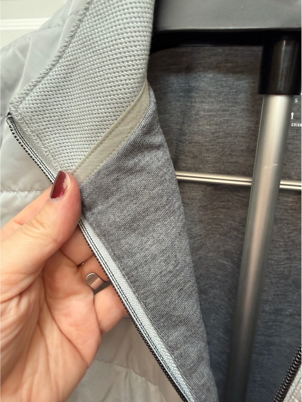 Light Gray Quilted Sleeveless Vest with Zip Pockets - Picture 3 of 11